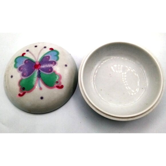 Butterfly Trinket Box Painted Porcelain Vintage 1989 Jewelry Holder 2.5 Inches - Picture 5 of 13